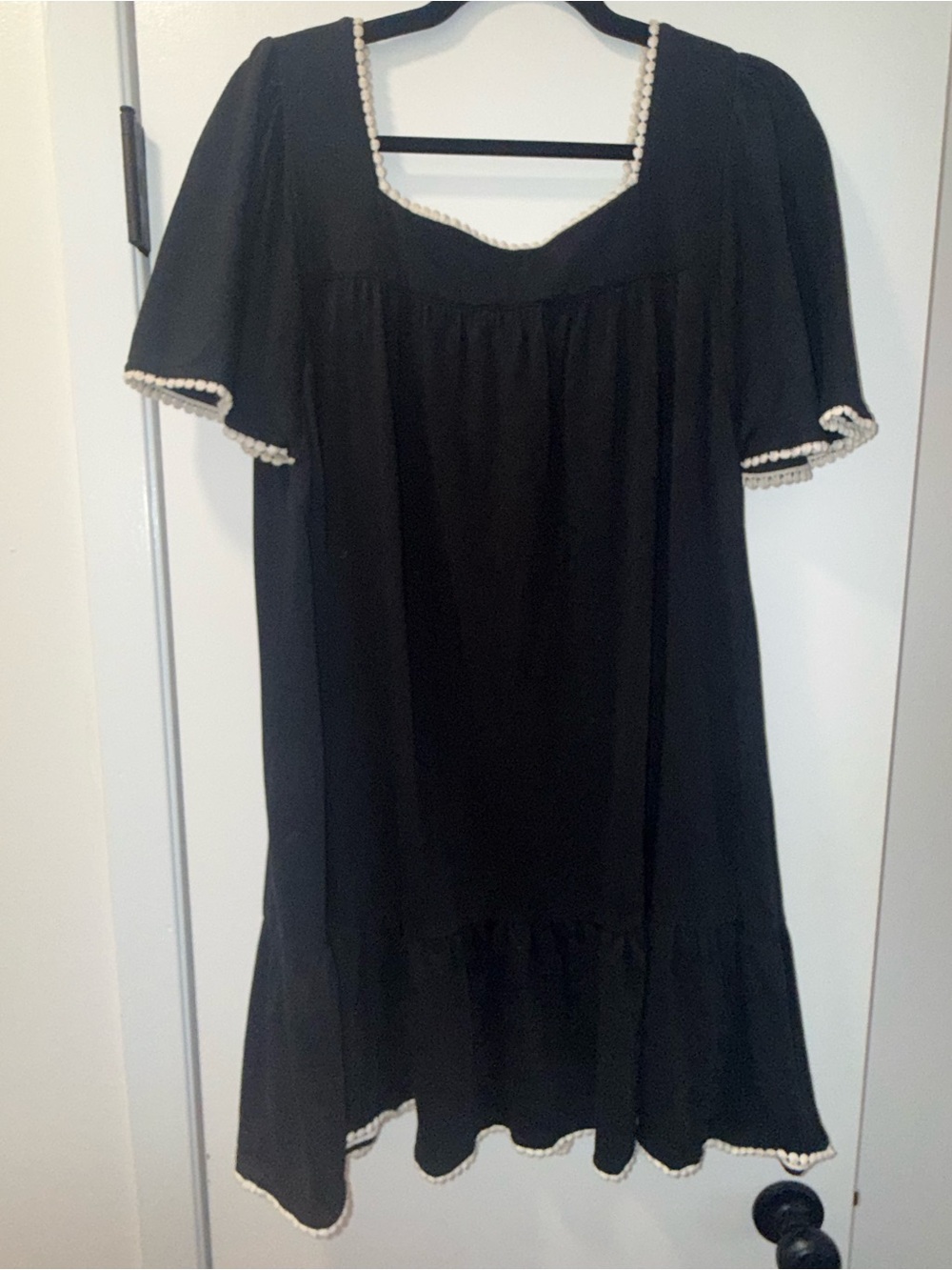 Kate Spade Black Mini Dress with White Floral Embroidery & Dotted Edge - Picture 3 of 4